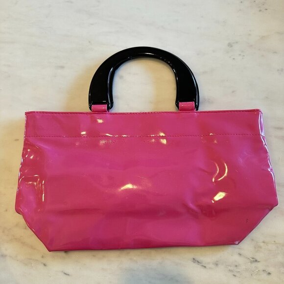 Neiman Marcus Vintage Inspired Pink Vinyl Black Lucite Top Handle Purse Handbag - Picture 1 of 5